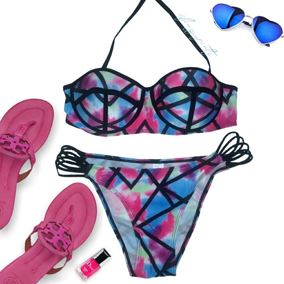 Geometric watercolor push up bikini S M L - Picture 2 of 3